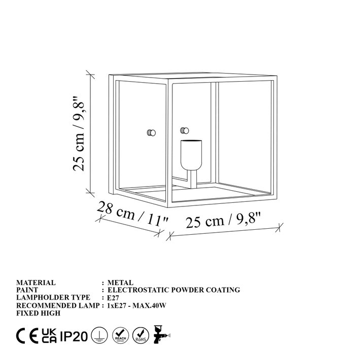 Opviq Kafes - 13750 Lámpara de Pared de Cuerpo Metálico Negro